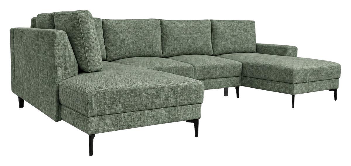 Wohnlandschaft Arizona mit Schlaffunktion, Webstoff grün - Schwarz/Grün, KONVENTIONELL, Textil (196/339/165cm)