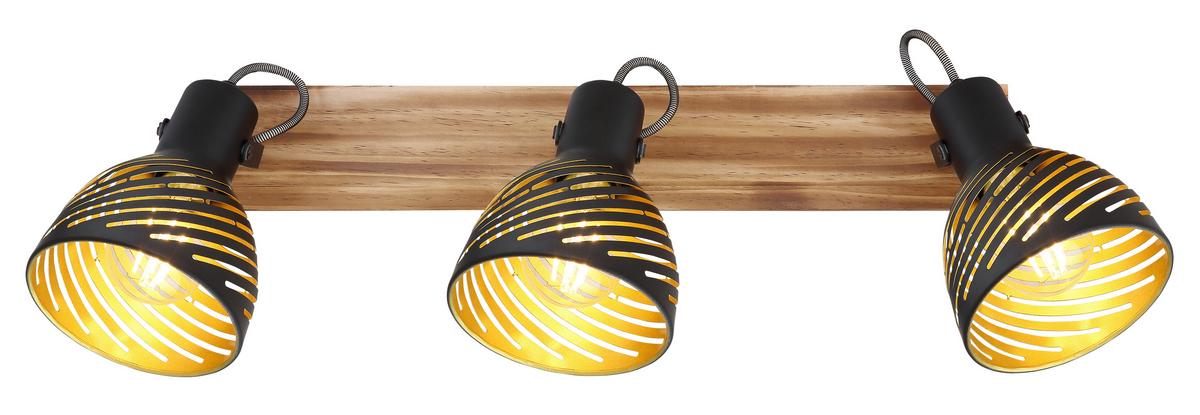 Strahler 3-Flammig verstellbar L: 54 cm - Dunkelbraun/Goldfarben, Basics, Holz/Metall (54/12,5/25cm) - Globo