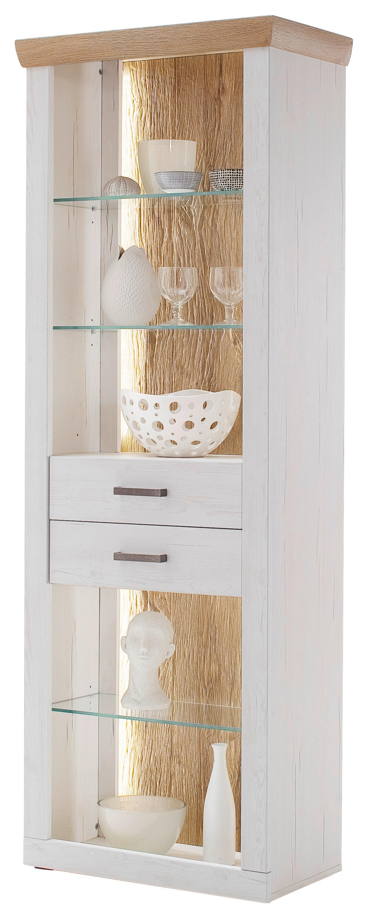 Regal mit Laden Madrid B: 71 cm Eiche-/Pinienfarben - Eichefarben/Schwarz, Design, Glas/Holzwerkstoff (71/205/40cm) - MID.YOU