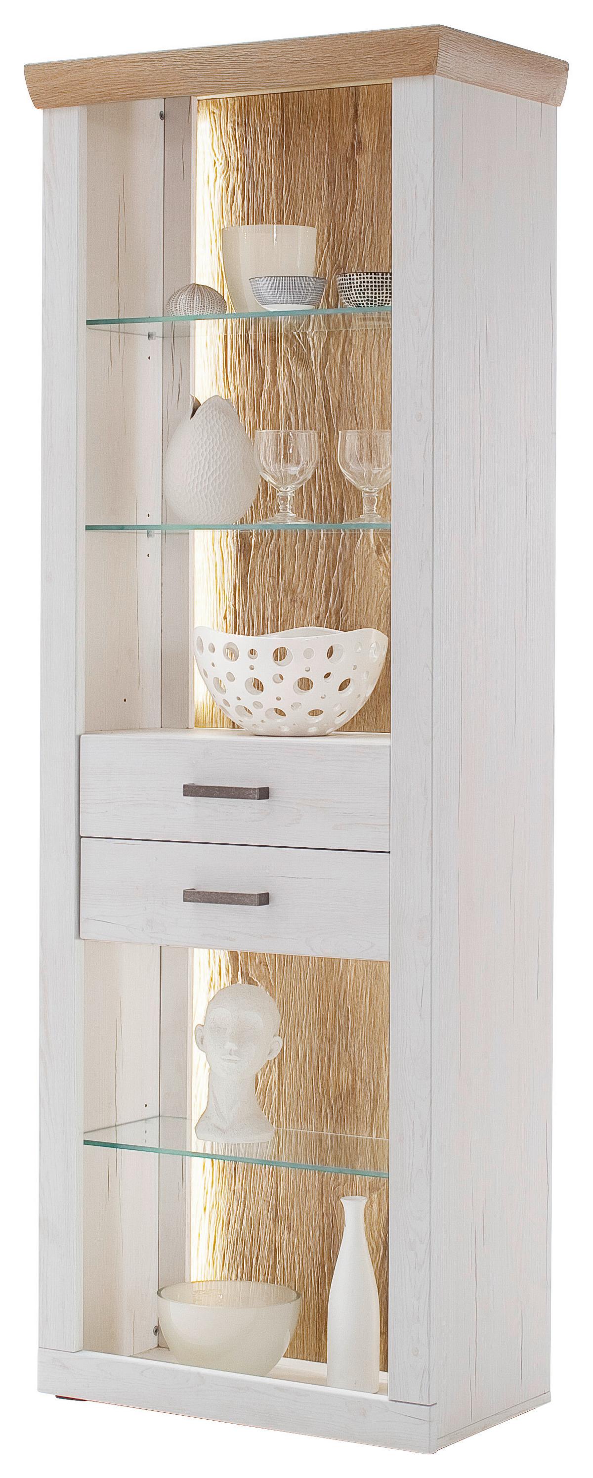 Regal mit Laden Madrid B: 71 cm Eiche-/Pinienfarben - Eichefarben/Schwarz, Design, Glas/Holzwerkstoff (71/205/40cm) - MID.YOU
