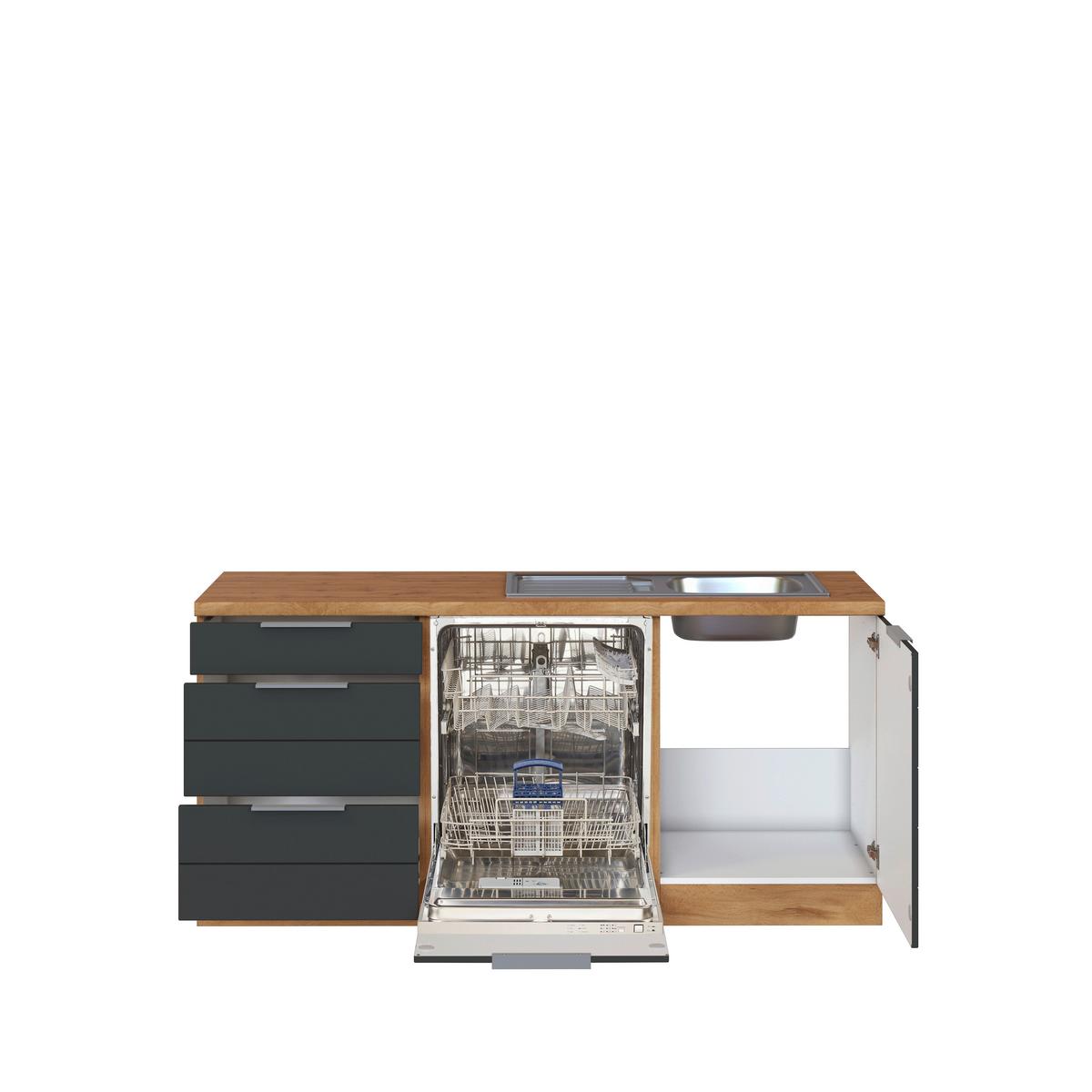 Eckküche Florenz mit Geräten 240x270 cm Grau/Eichefarben - Eiche Wotan/Grau, Design, Holzwerkstoff (240/270cm) - Held