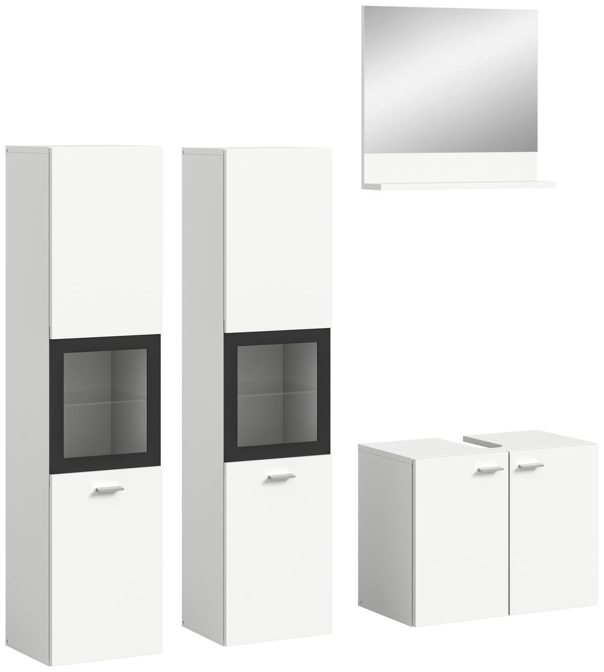 Badezimmer Boston Weiß B: 117 cm - Silberfarben/Weiß, MODERN, Glas/Holzwerkstoff (117cm) - MID.YOU