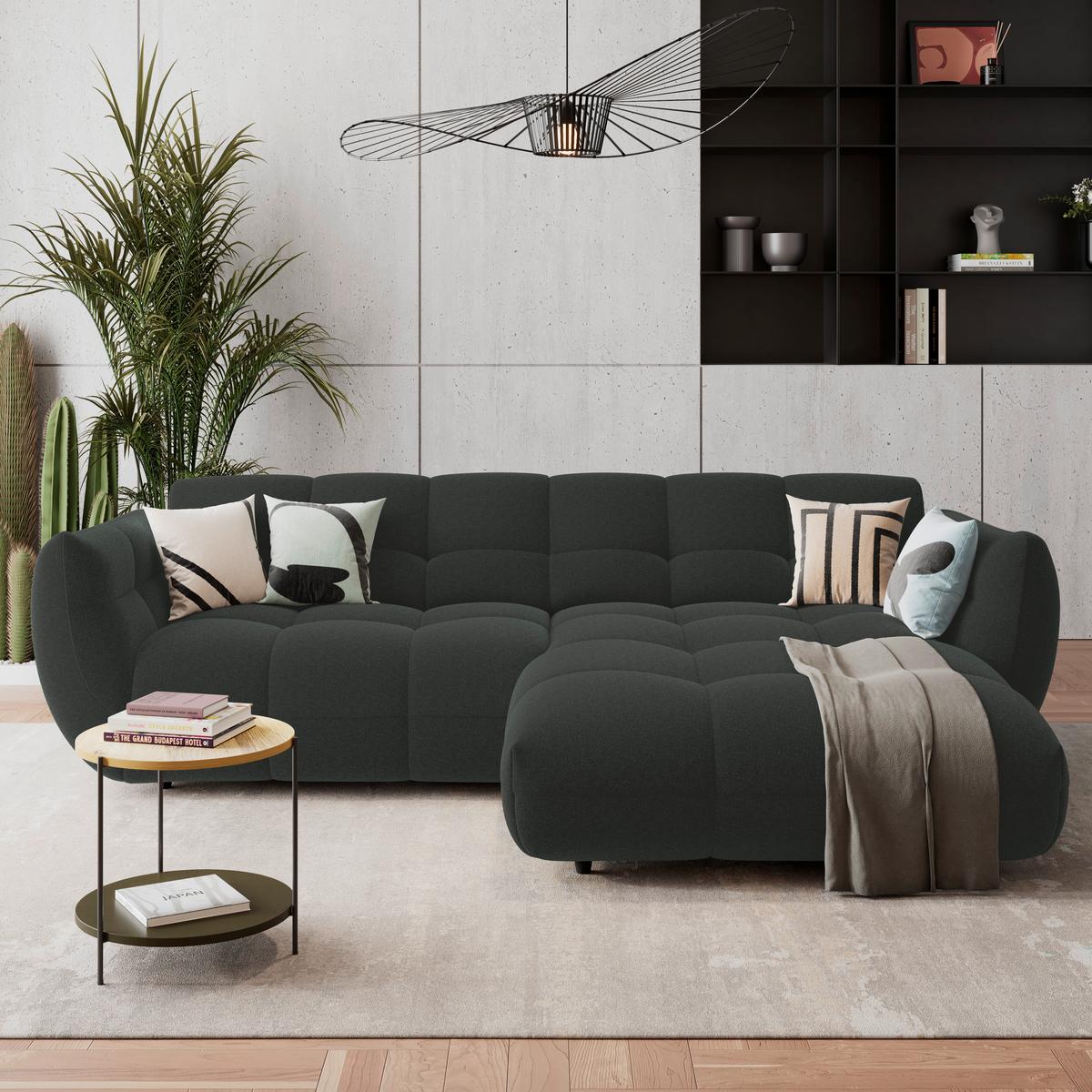 Rohová sedačka PANDA, pravá, tmavozelená ženilka - čierna/tmavozelená, Trend, textil/plast (280/178cm) - Premium Living