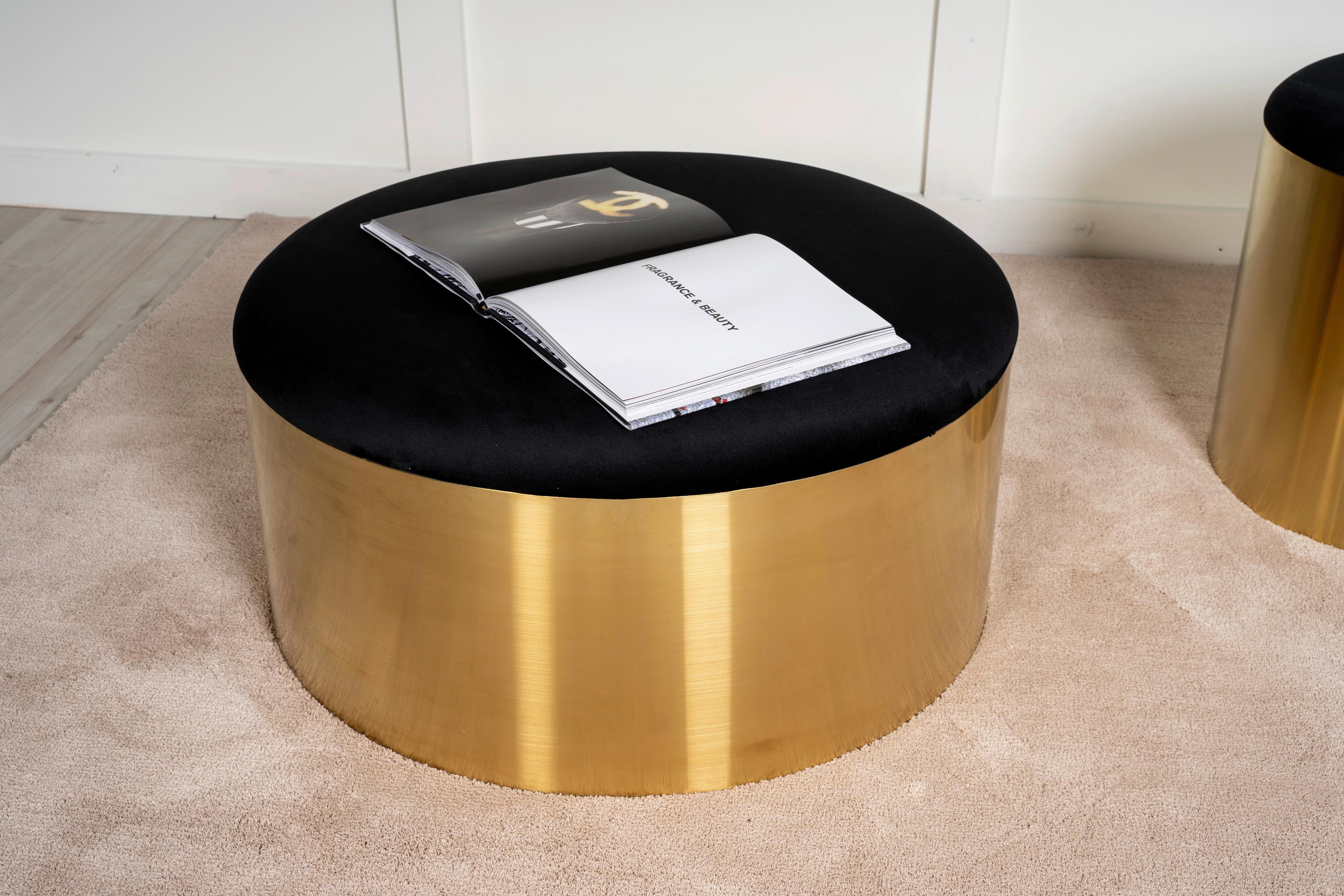 Hocker Puff - Goldfarben/Schwarz, Design, Textil/Metall (45/46/45cm) - Livetastic