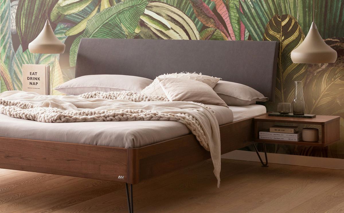 Bett Lugano Nussbaumfarben 140x200 Cm - Dunkelgrau/Anthrazit, MODERN, Holz/Textil (140/200cm) - Hasena