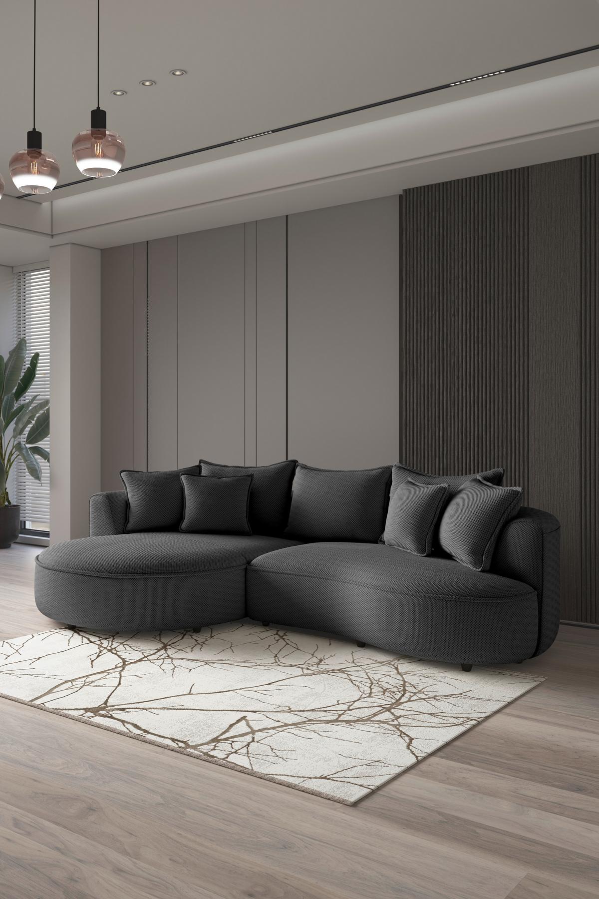 Rohová sedačka LEVI, levá, antracitová, se 7 polštáři - černá/antracitová, Moderní, textil/plast (168/287cm)