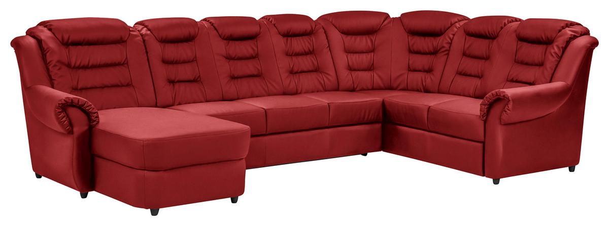 Wohnlandschaft Boston Rot Lederlook - Rot/Schwarz, KONVENTIONELL, Textil (165/333/216cm) - Livetastic