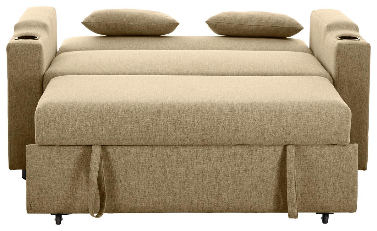 Schlafsofa Athen Khaki B: 150 cm - Khaki/Schwarz, Basics, Textil/Metall (150/91/85cm) - P & B
