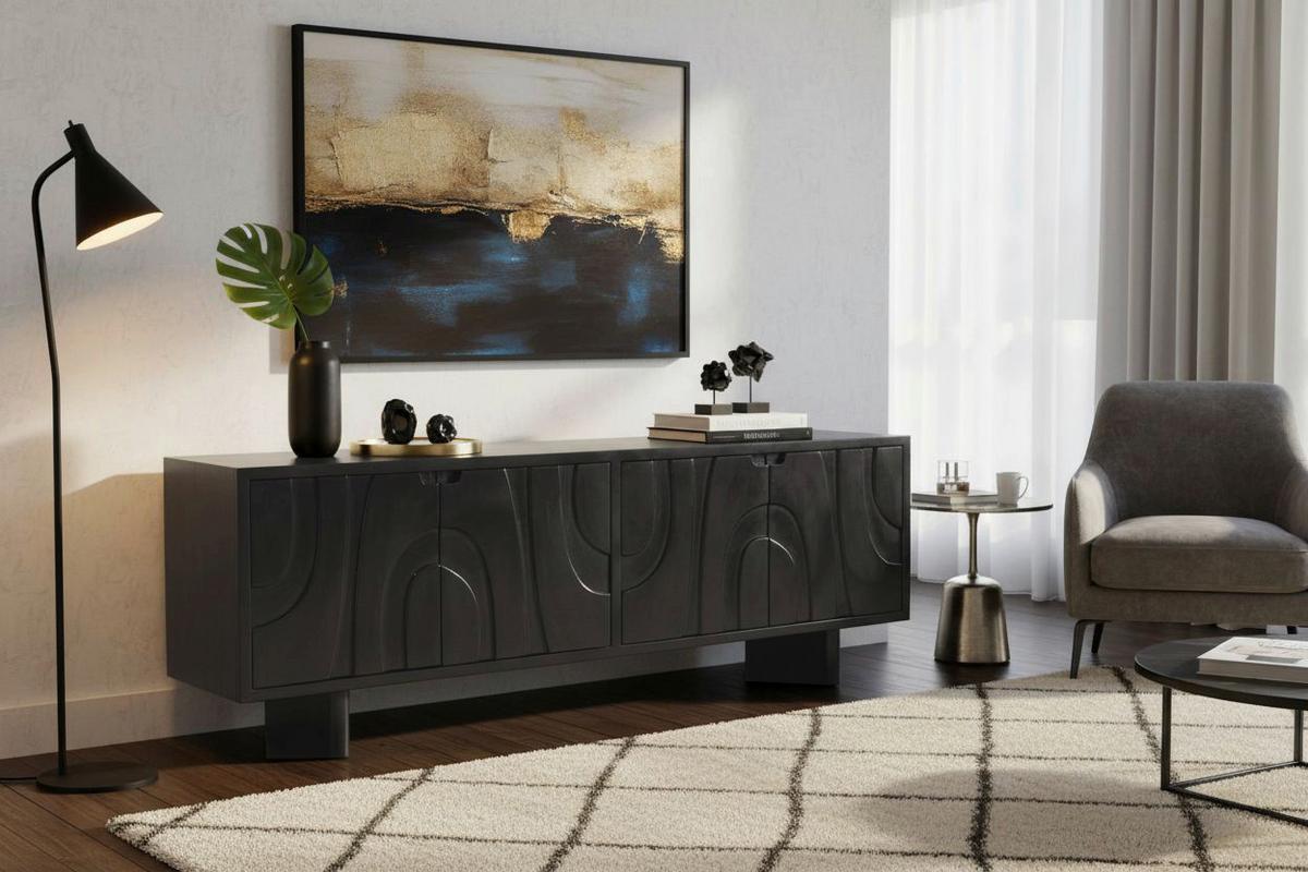 Lowboard Mangoholz schwarz B: 180cm - Schwarz, Design, Holz (180/61/43cm) - MID.YOU