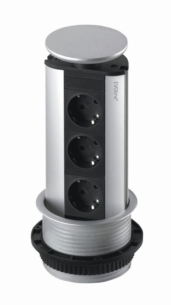 Einbausteckdose Evoline Port Edelstahl Silberf. 3-Fach - Silberfarben, Metall (91/59/43cm)