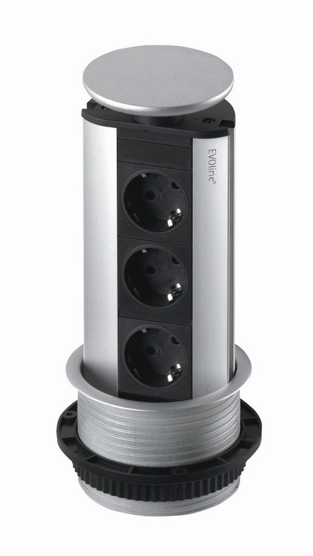 Einbausteckdose Evoline Port Edelstahl Silberfarben 3-Fach - Silberfarben, Metall (91/59/43cm)