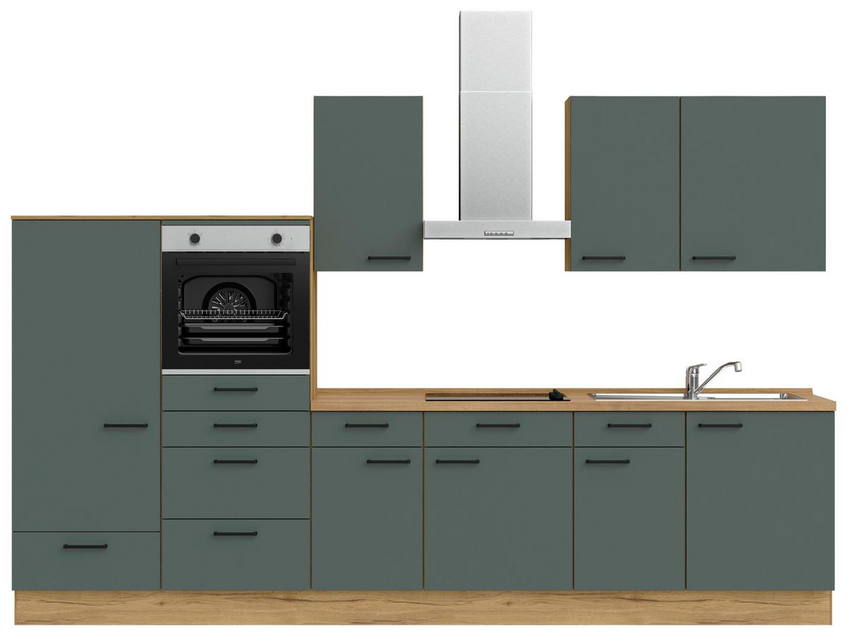 Küchenleerblock Easytouch Low-Line, L8 Links - Dunkelgrün/Eichefarben, MODERN, Holzwerkstoff (330cm) - Nobilia