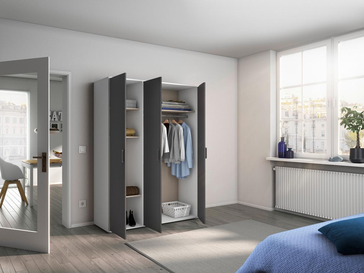 Drehtürenschrank Voyager Weiß,grau B: 140 Cm - Weiß/Grau, MODERN, Holzwerkstoff (140/194/53cm) - Rauch Möbel