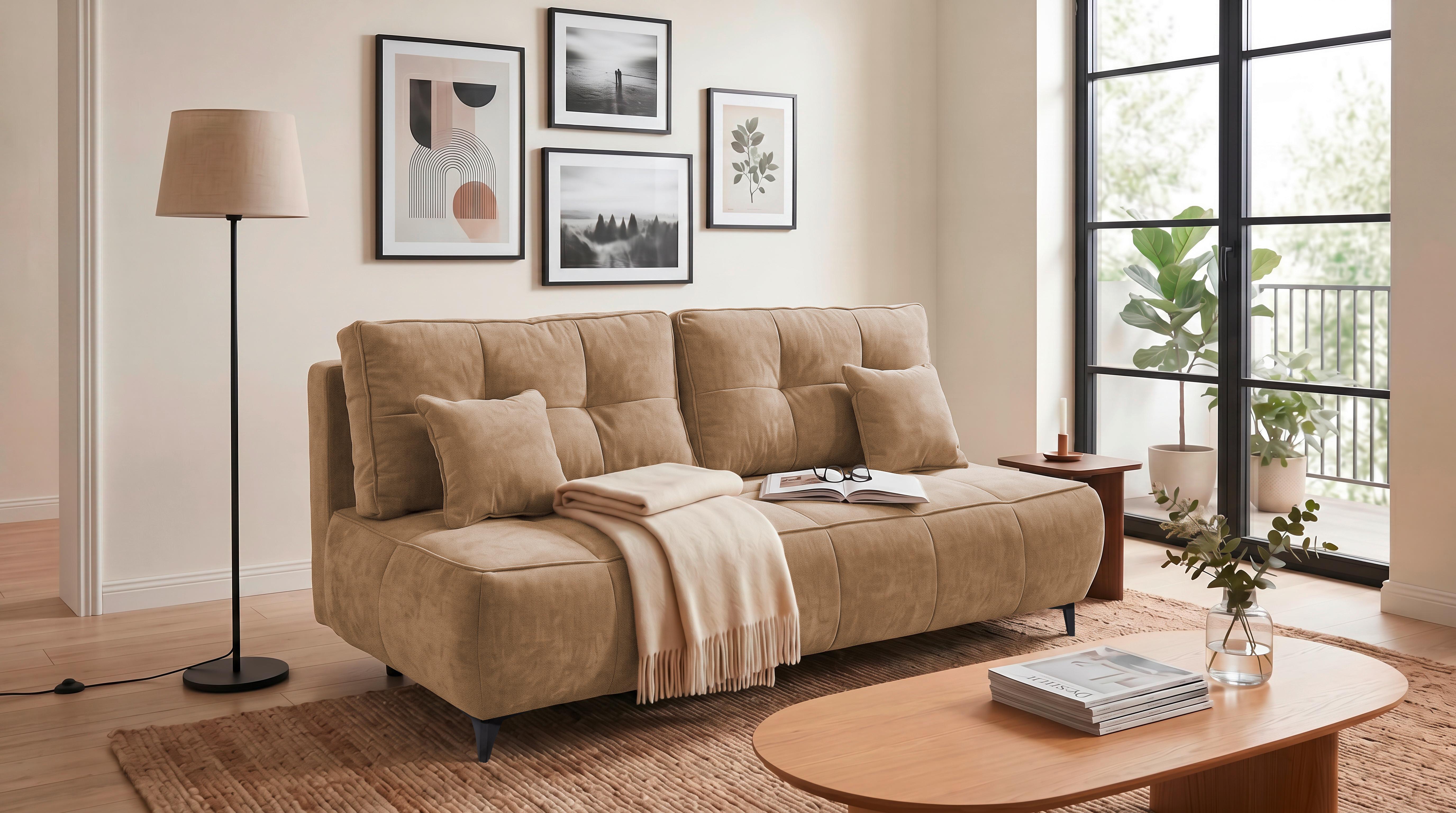 Schlafsofa Elisa Braun, Schlaffunktion - Schwarz/Braun, MODERN, Textil (215/96/106cm) - MID.YOU