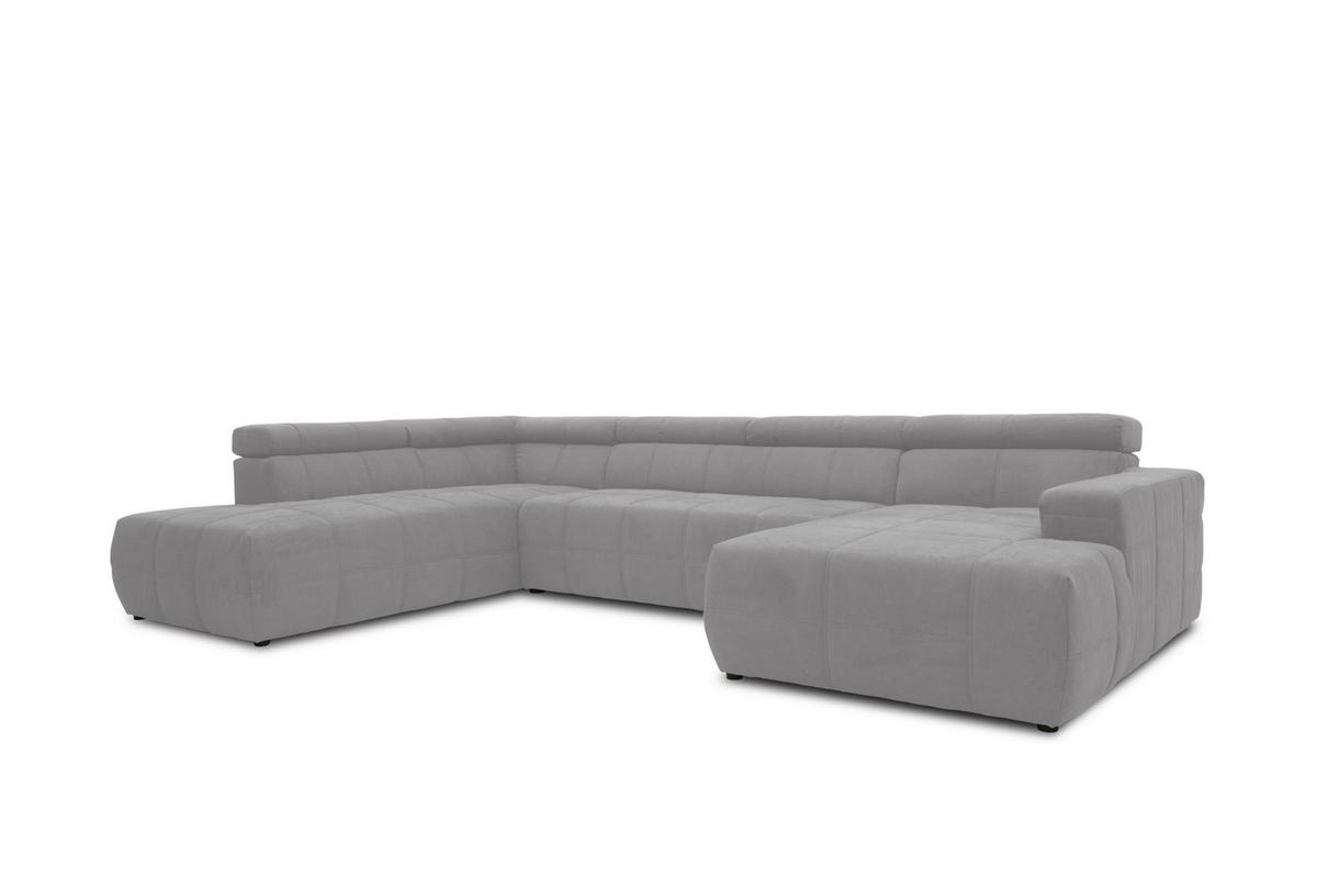 Wohnlandschaft Brandon Mit Kopfteilverstellung Silber - Silberfarben/Schwarz, Design, Textil (228/359/175cm) - MID.YOU