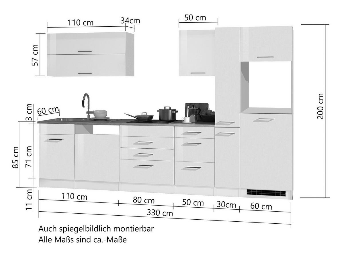 Küchenleerblock Mailand Graphitfarben B: 330cm - Graphitfarben/Sonoma Eiche, MODERN, Holzwerkstoff (330cm) - Held