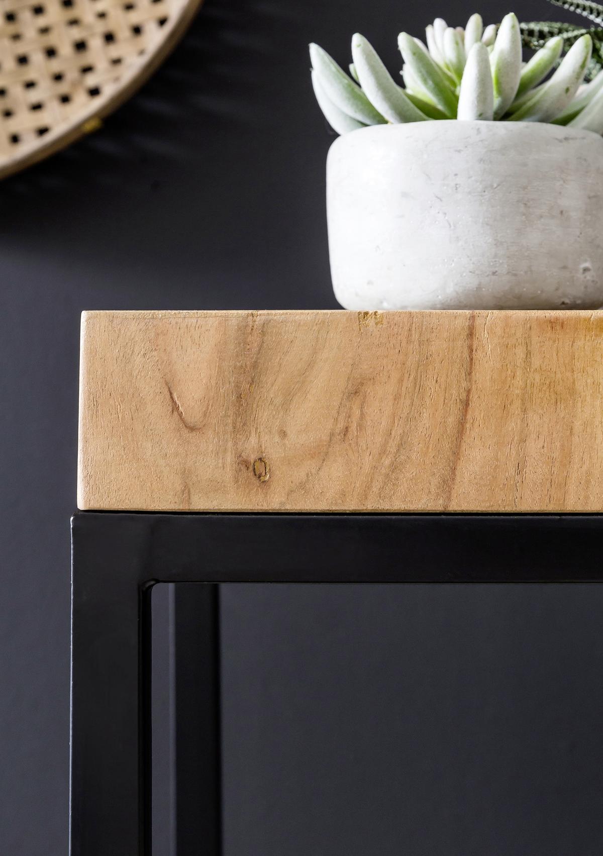 Beistelltisch mit Holzplatte, Akazie/Schwarz - Schwarz/Akaziefarben, Design, Holz/Metall (30/30/97cm) - MID.YOU