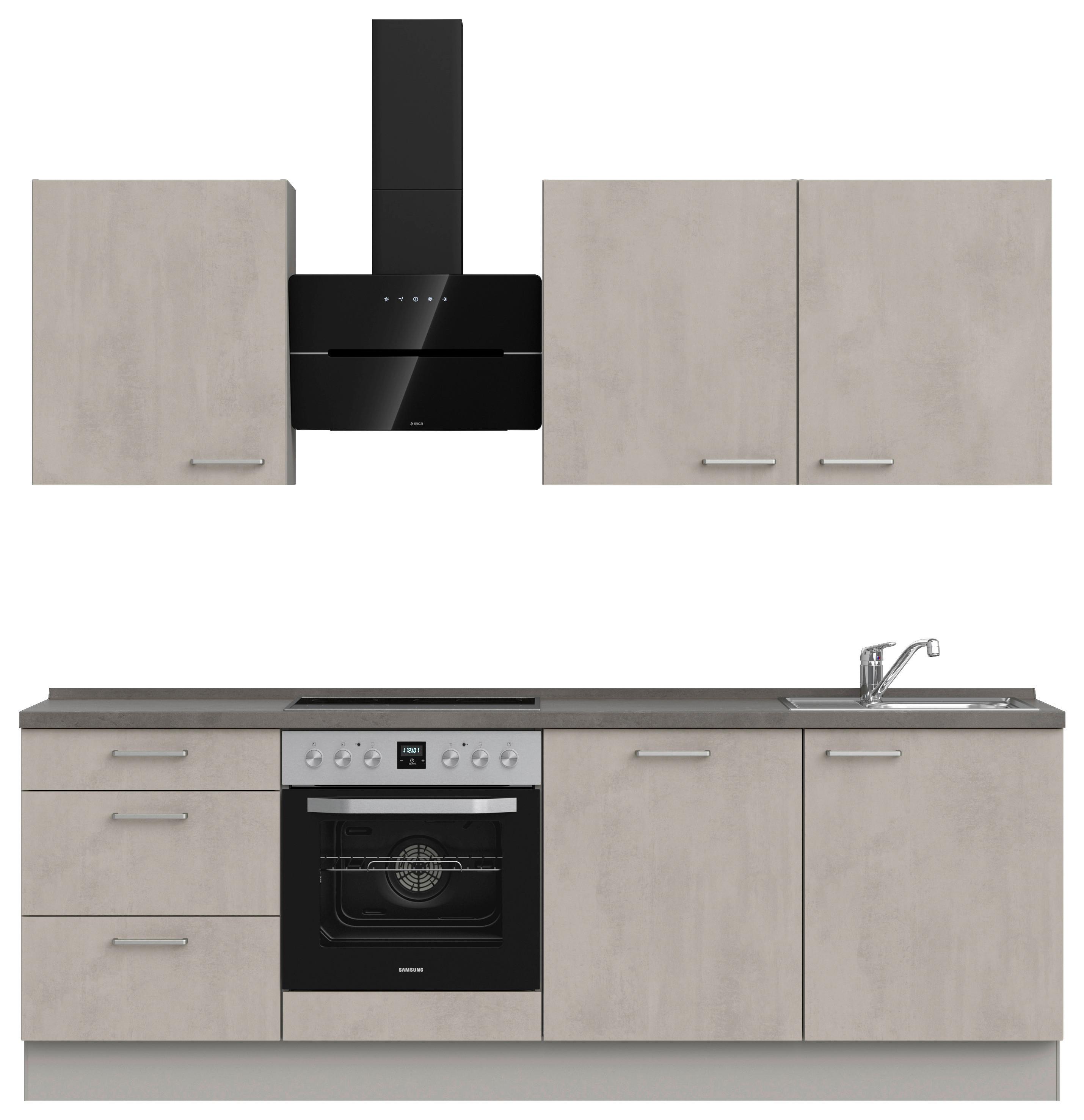 Kuchynská linka 240 cm, šedý betón/ kamenná šedá - sivá/farba ušľachtilej ocele, Modern, kov/kompozitné drevo (240cm) - Nobilia