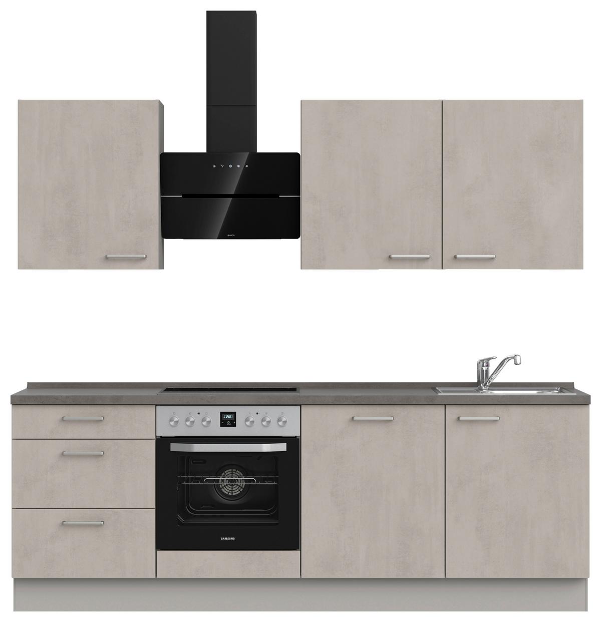 Kuchynská linka 240 cm, šedý betón/ kamenná šedá - sivá/farba ušľachtilej ocele, Modern, kov/kompozitné drevo (240cm) - Nobilia