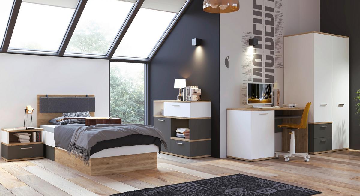 Komoda TWENTY dekor bílá/grafit/dub - bílá/barvy dubu, Moderní, kompozitní dřevo/plast (100/86/40cm) - Modern Living