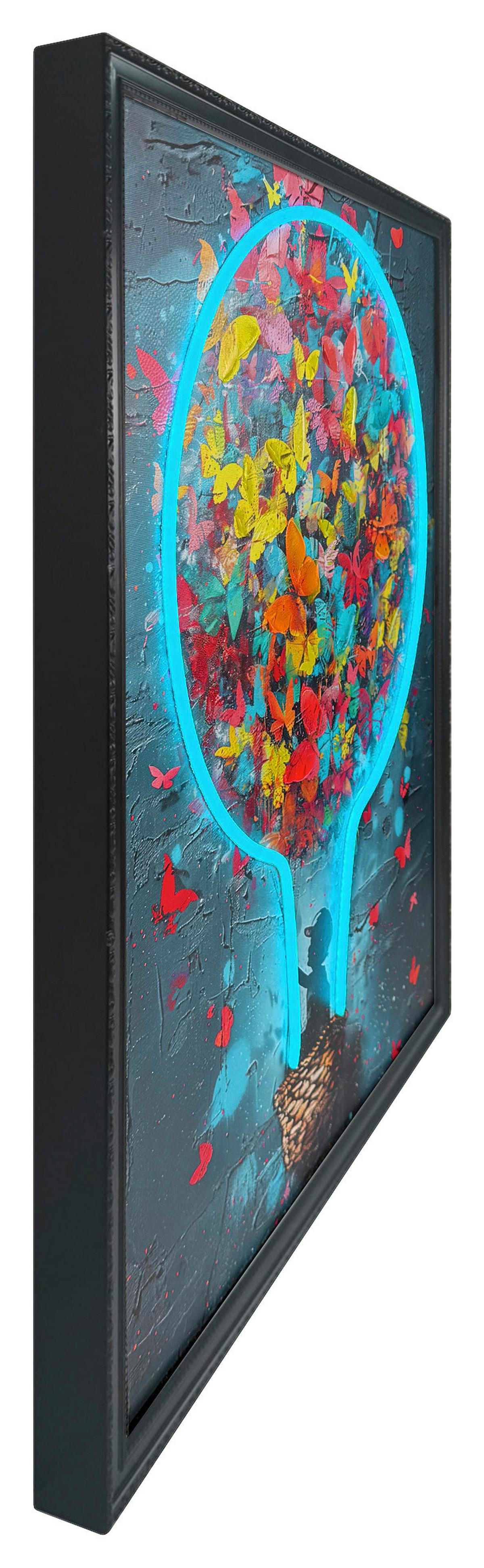 LED-Bild Neon Butterfly Balloon - Schwarz/Hellblau, Basics, Holzwerkstoff/Kunststoff (50/70/3,5cm)