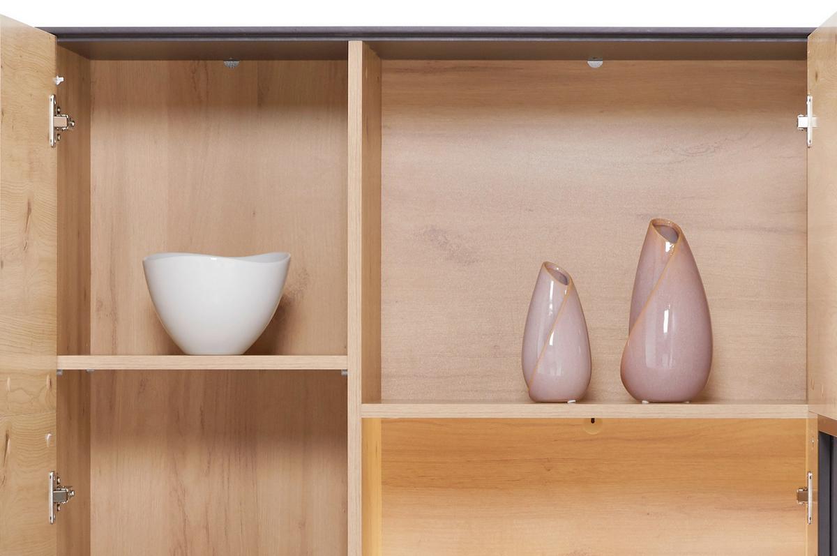 Vitrine Tonale B: 93,5 Cm, Eiche Dekor/grau - Eichefarben/Schwarz, MODERN, Glas/Holzwerkstoff (93,5/163,5/40cm)