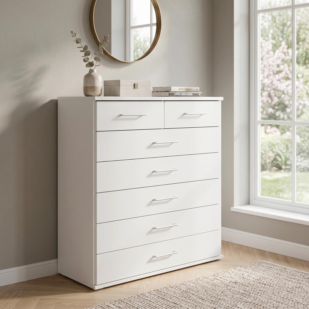 Komoda OSAKA šírka 91cm - biela/hliníková, Konventionell, kompozitné drevo/plast (91/106/40cm) - MID.YOU