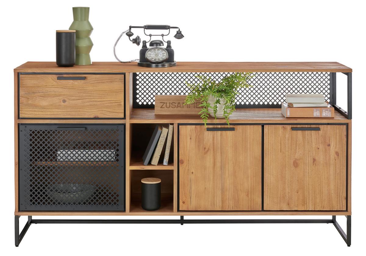 ŠIROKÁ KOMODA RUSTY - přírodní barvy/antracitová, Moderní, kov/dřevo (169/89/40cm) - Zandiara