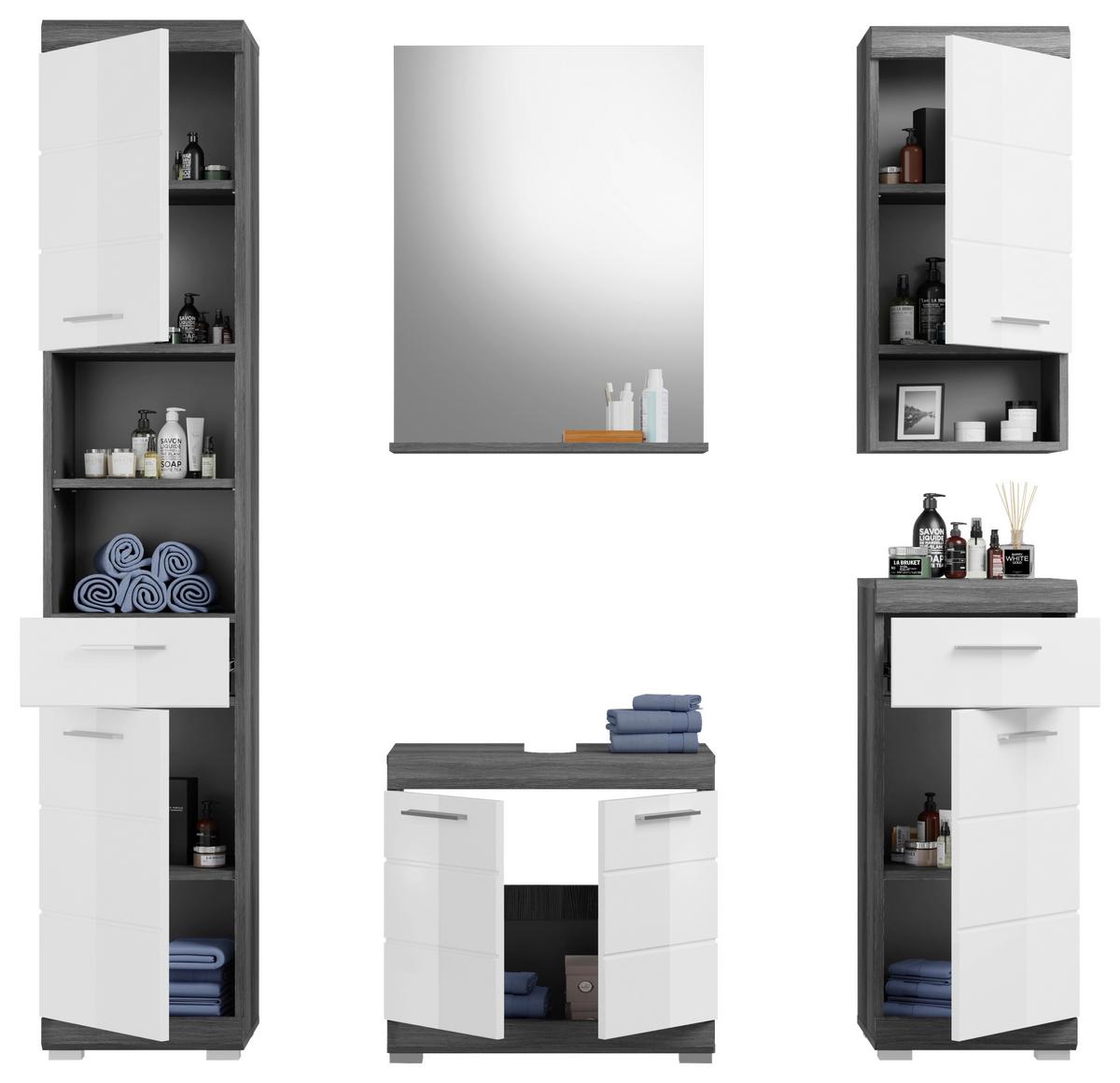 Badezimmer Scout - Weiß Hochglanz/Anthrazit, MODERN, Holzwerkstoff (134cm) - MID.YOU