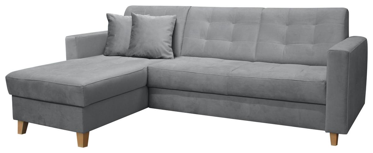 Rohová sedačka BERGEN, obojstranná, sivý zamat - sivá/prírodná farba, Design, drevo/textil (160/231cm) - Luca Bessoni