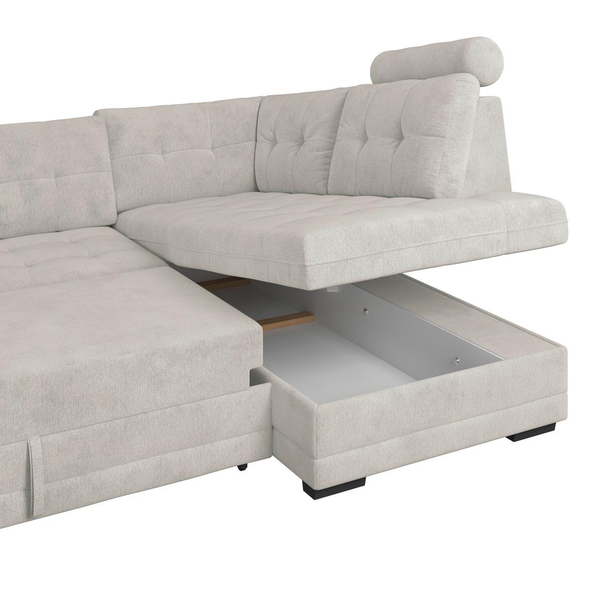 Ecksofa mit Schlaffunktion Falco new Beige 251x183 cm - Beige/Schwarz, KONVENTIONELL, Textil (251/183cm) - Ondega