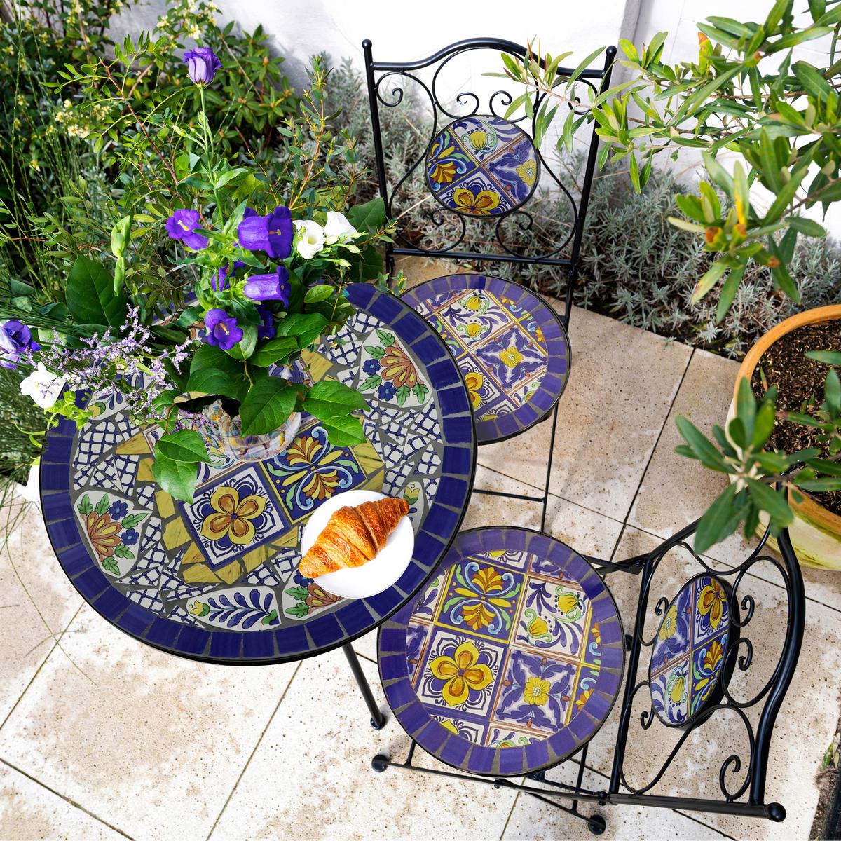 Gartenset Amelie Mediterran - Blau/Gelb, Basics, Keramik/Metall (60/75cm) - Ambia Garden
