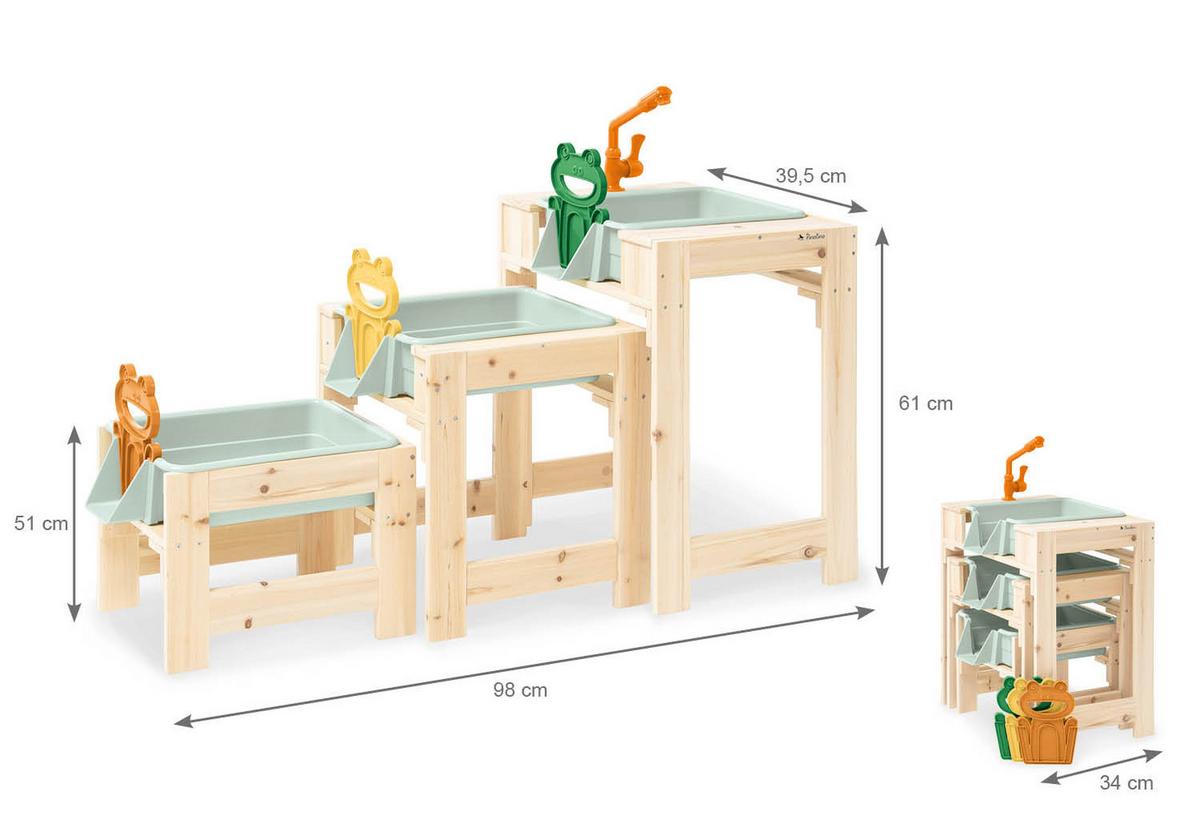 Kinderspieltisch 3er Set natur - Naturfarben, Basics, Holz (39,5/61/98cm) - Pinolino