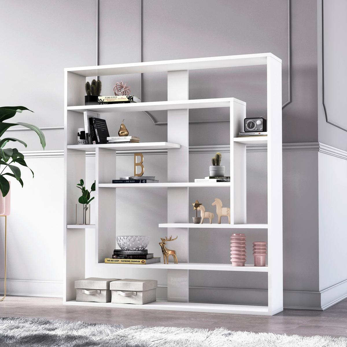 Regal Poseidon Standregal - Weiß, Design, Holzwerkstoff (114/132/22cm) - Livetastic