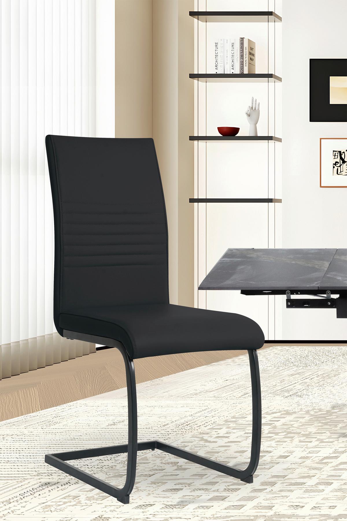 Stuhl-set Lederlook Schwarz, B: 42cm - Schwarz, Design, Kunststoff/Textil (42/97/59cm) - Livetastic