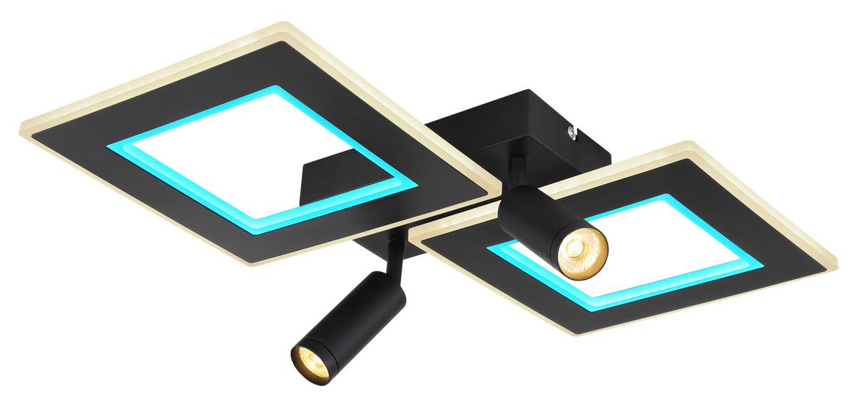 LED-Deckenleuchte L: 54 cm, 1-Flammig - Opal/Schwarz, Design, Kunststoff/Metall (54/41/11,5cm) - Globo