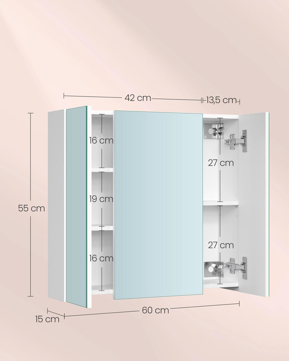 Spiegelschrank Bbk22wtv1 - Weiß, Trend, Glas/Holzwerkstoff (60/55/15cm) - MID.YOU