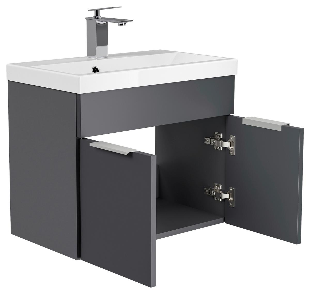 Waschtischkombi Slimline Graphitfarben B: 59,5cm - Graphitfarben, Basics, Holzwerkstoff/Stein (59,5cm) - MID.YOU