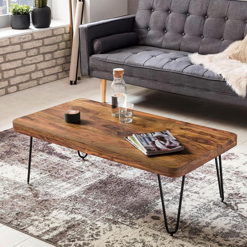 Couchtisch Mit Holzplatte Bagli, Sheesham/schwarz - Sheeshamfarben/Schwarz, Design, Holz/Metall (115/60/40cm) - MID.YOU