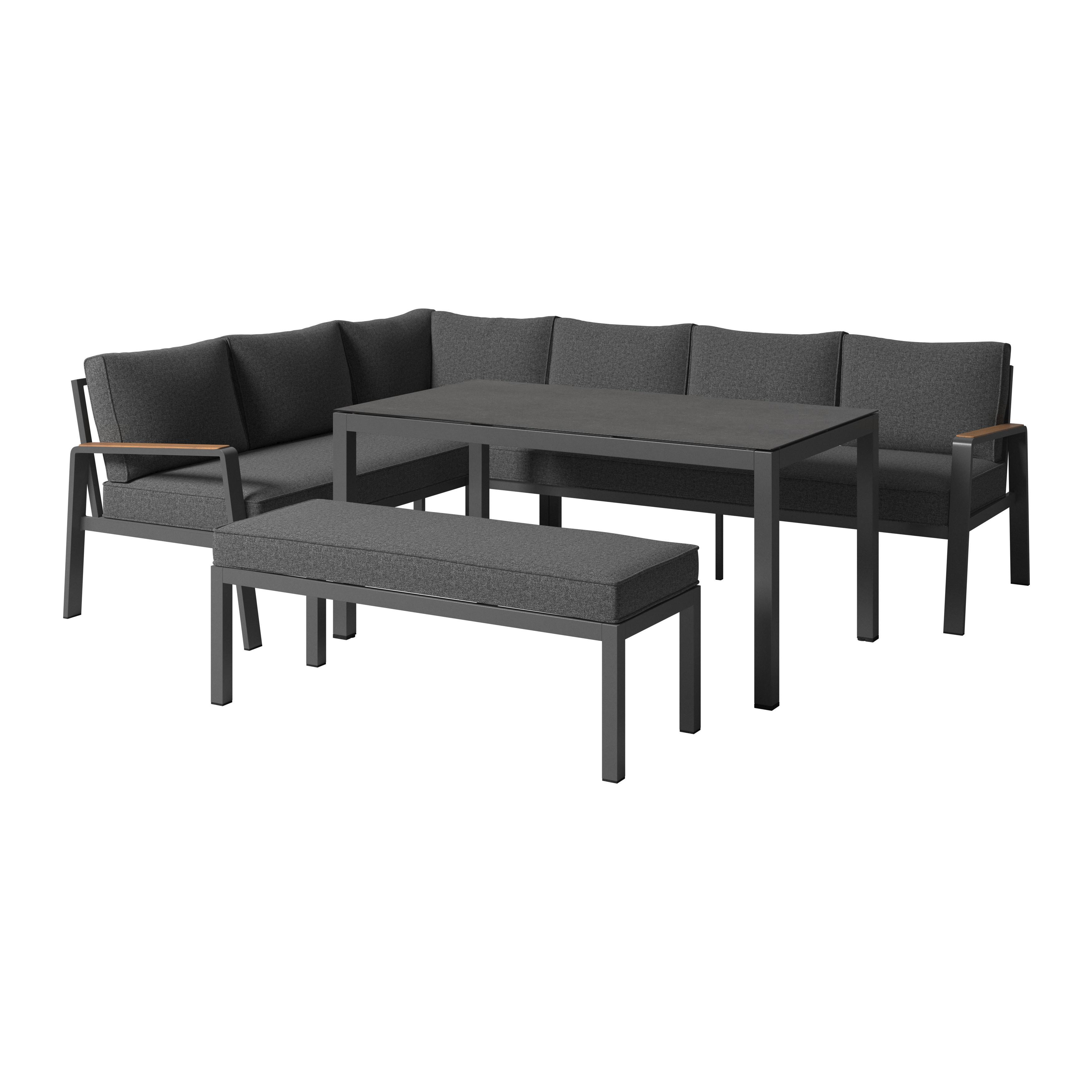 Loungegarnitur 3-Tlg Lecce Metall/Textil/Glas mit Kissen - Anthrazit/Schwarz, MODERN, Glas/Textil (194/255cm) - Beldano