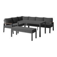 Loungegarnitur 3-Tlg Lecce Metall/Textil/Glas mit Kissen - Anthrazit/Schwarz, MODERN, Glas/Textil (194/255cm) - Beldano