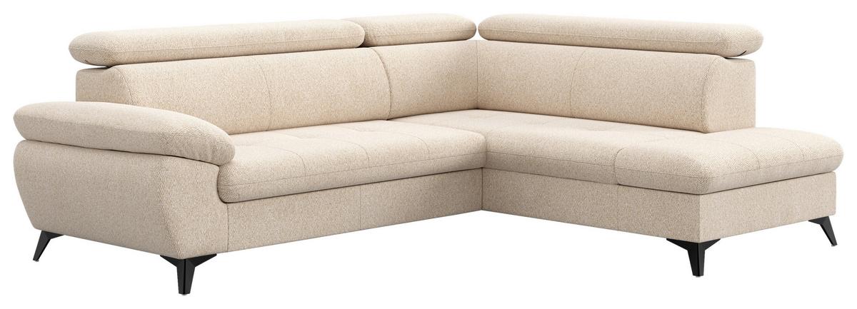 Ecksofa mit Bettfunktion Hudson, Chenille beige - Beige/Schwarz, KONVENTIONELL, Textil (256/207cm) - Sembella