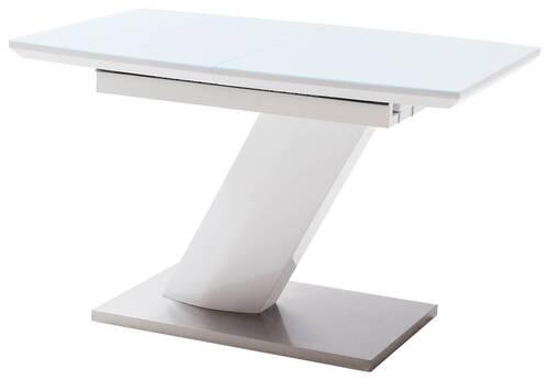 Esstisch ausziehbar Galina 120-160x80 cm Weiß - Edelstahlfarben/Weiß, Design, Glas/Holzwerkstoff (120-160/80/76cm) - Livetastic
