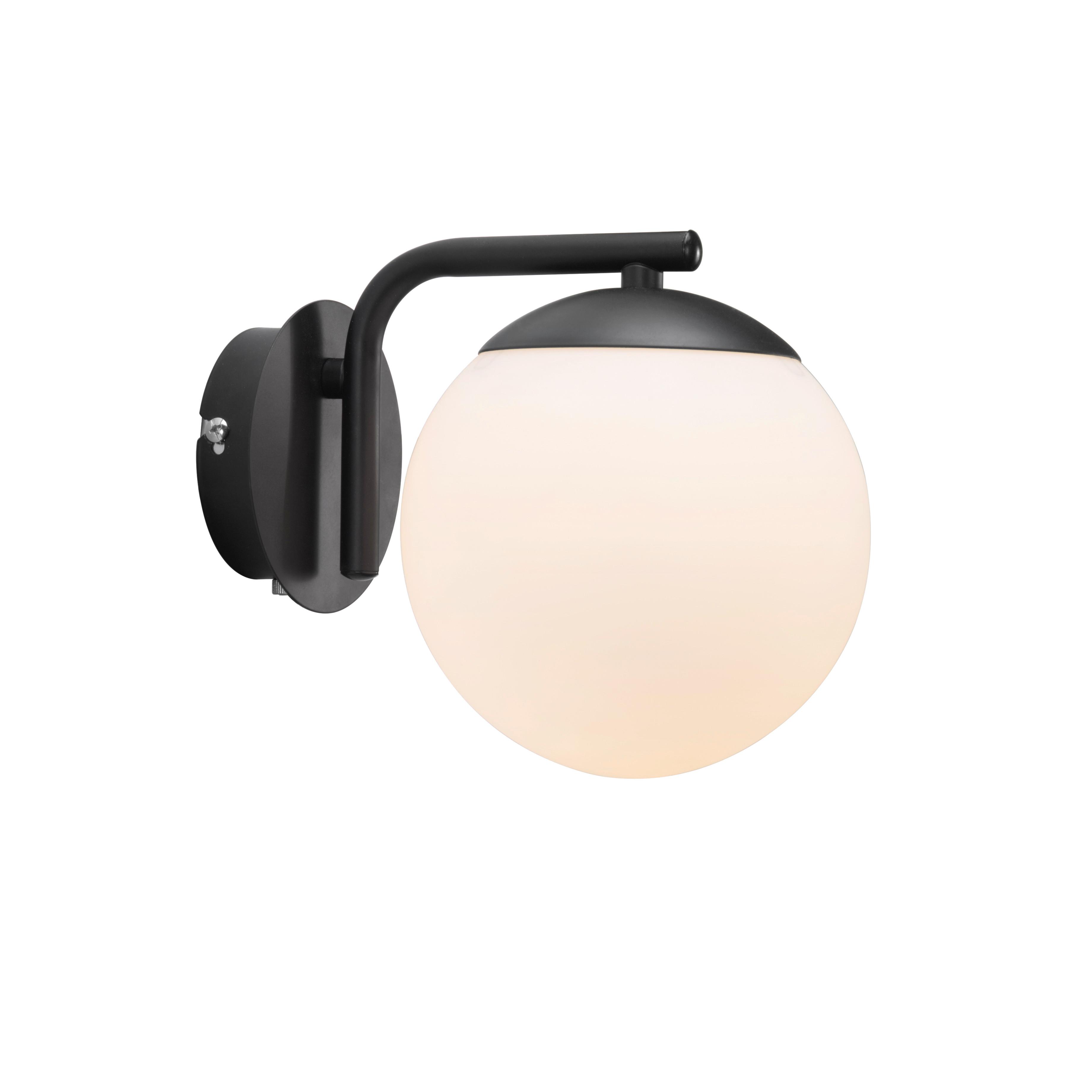 Wandleuchte Grant Schwarz  D: 16 cm - Schwarz, KONVENTIONELL, Glas/Metall (16/20cm) - Nordlux