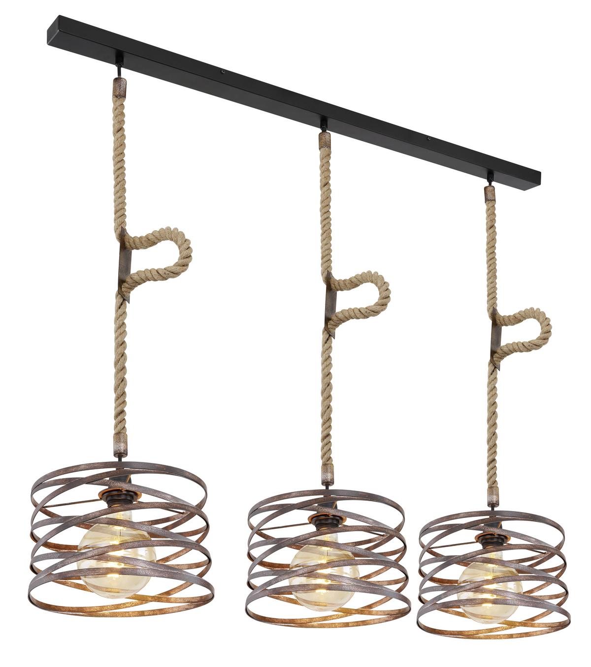 Hängeleuchte H: 120 cm 3-Flammig - Rostfarben/Schwarz, Basics, Naturmaterialien/Metall (115/28/120cm) - Globo
