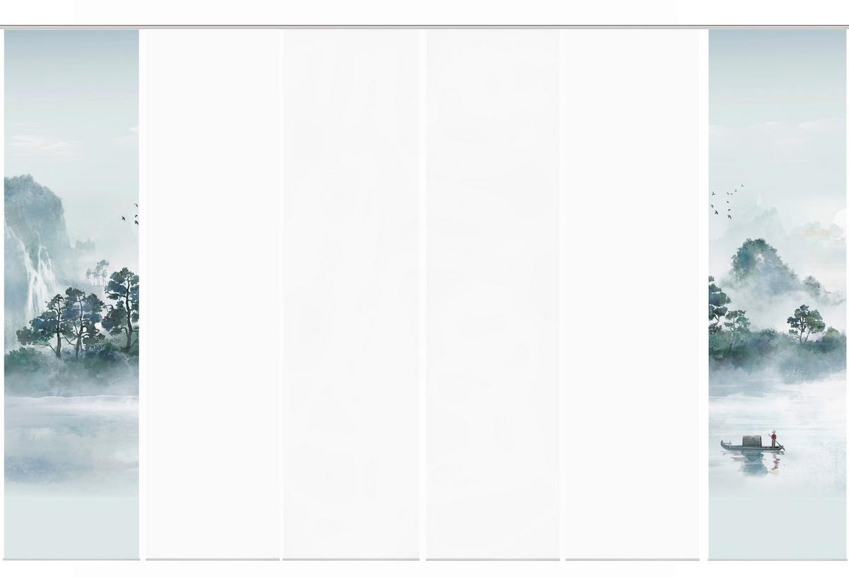 Flächenvorhang Vitnam 6er Set - Graublau/Weiß, Design, Textil (60/245cm)