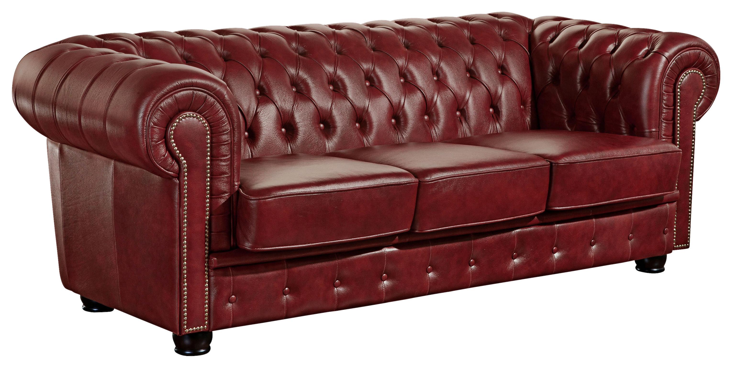 Chesterfield-sofa Norwin Rot 3-Sitzer, Echtleder - Rot/Nussbaumfarben, KONVENTIONELL, Leder (200/74/98cm) - Max Winzer
