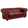 Chesterfield-Sofa Norwin Rot 3-Sitzer, Echtleder - Rot/Nussbaumfarben, KONVENTIONELL, Leder (200/74/98cm) - Max Winzer