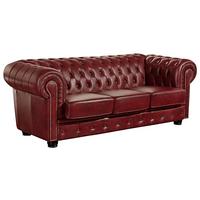 Chesterfield-Sofa Norwin Rot 3-Sitzer, Echtleder - Rot/Nussbaumfarben, KONVENTIONELL, Leder (200/74/98cm) - Max Winzer
