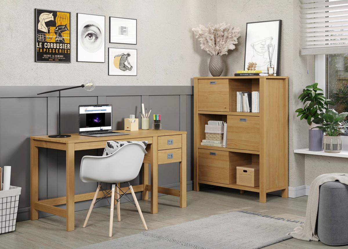 Könyvesszekrény Tolóajtókkal Eterno - natúr színű, Konventionell, faalapú anyag/fa (100/130/43cm) - Livetastic